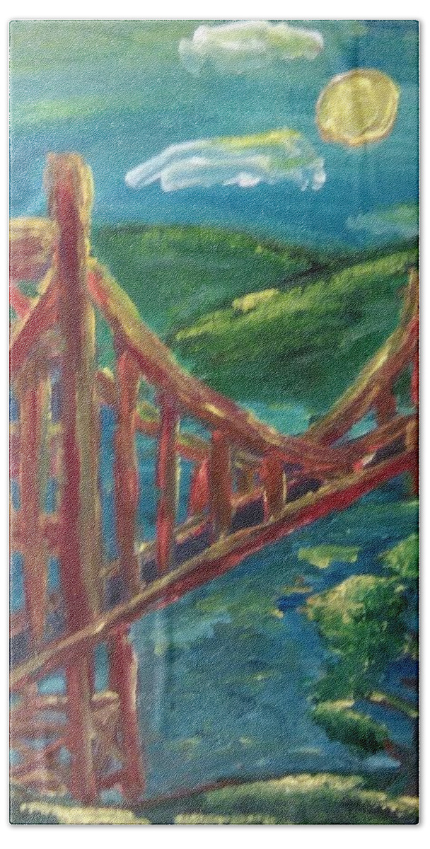 Golden Gate Bridge Hand Towel featuring the painting Good Morning, San Francisco by Andrew Blitman