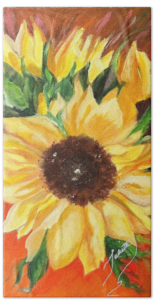 Sunny Hand Towel featuring the painting Good Morning, Sunshine by Juliette Becker