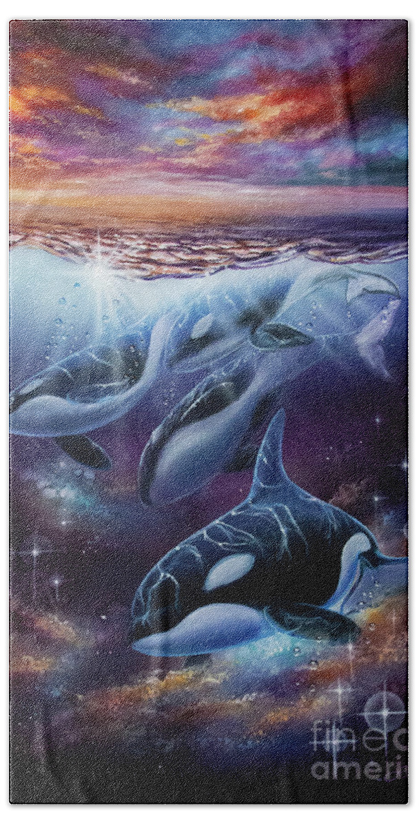 Orcas Bath Towel featuring the painting Gossamer by Lachri