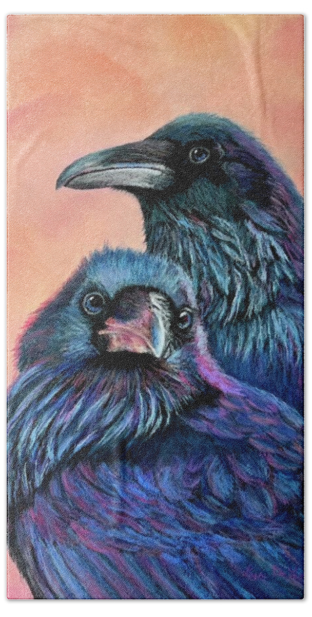 Ravens Bath Towel featuring the pastel Got your back by Lyn DeLano
