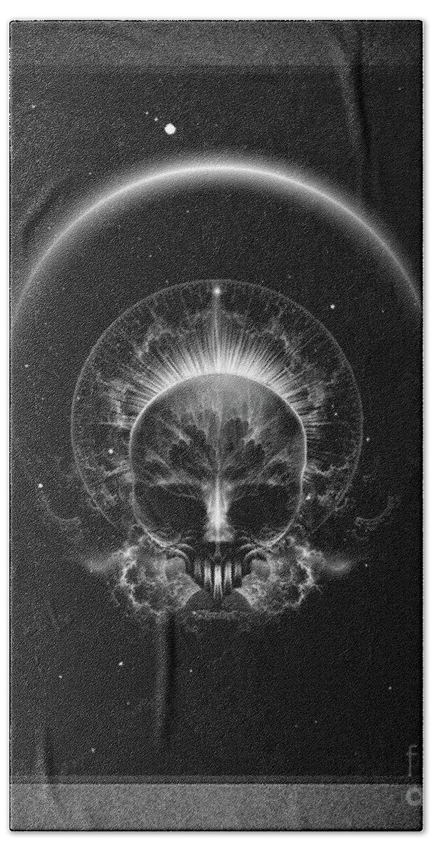 Fractal Skull Abstract Digital Art Bath Towel featuring the digital art Gothic Skull Blaze Abstract Digital Art by Rolando Burbon