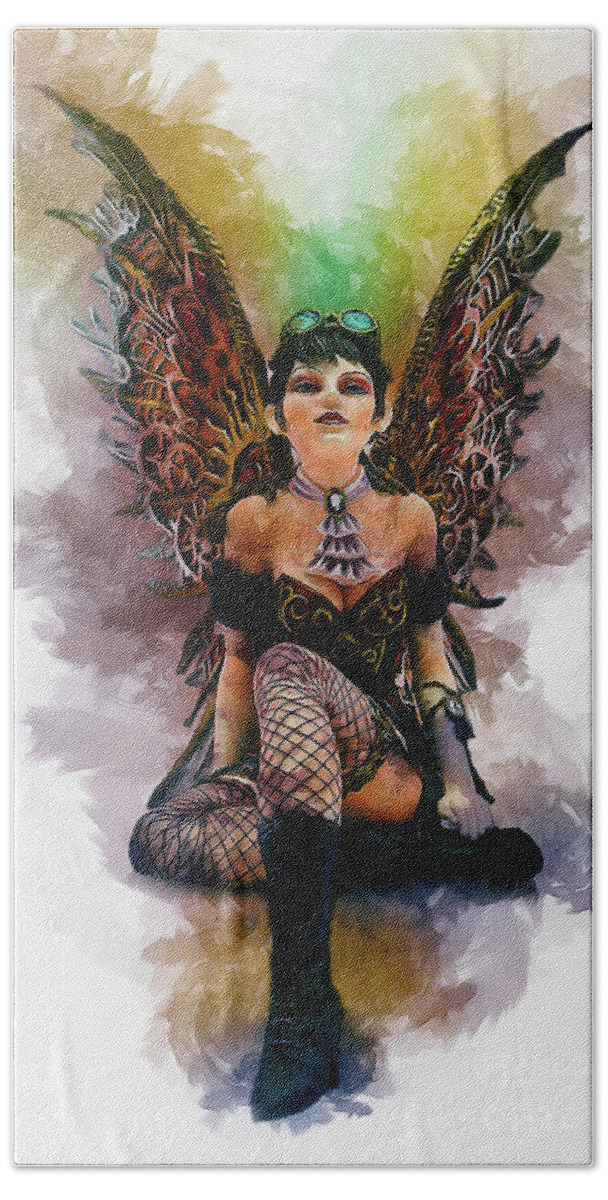 Gothic Hand Towel featuring the digital art Gothic Steampunk Angel by Ian Mitchell