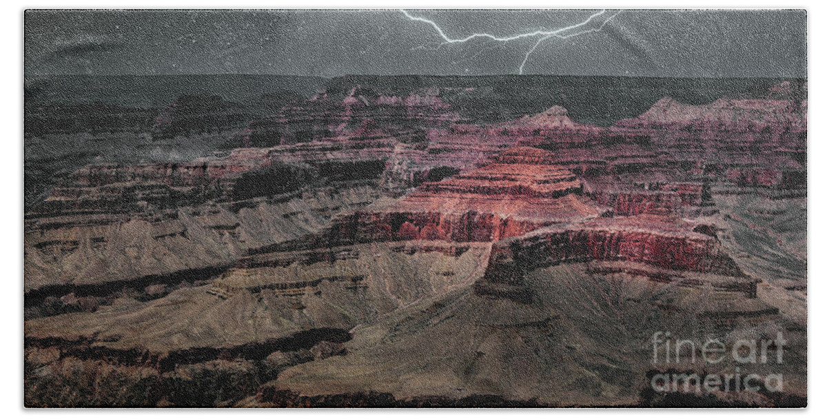Grand Canyon Bath Towel featuring the photograph Grand Canyon Lightning Series 001 Color  by Chuck Kuhn
