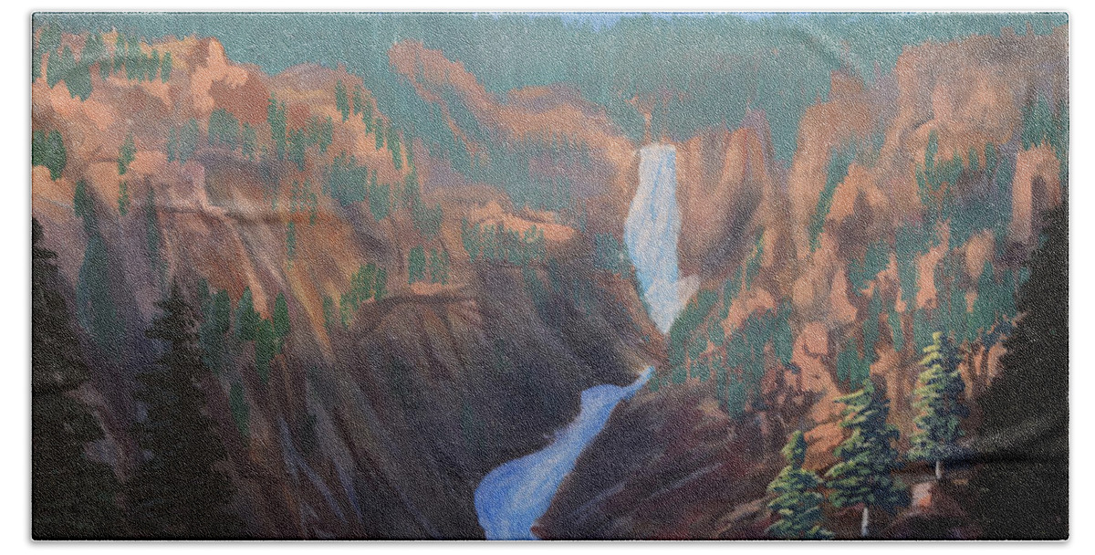 Yellowstone Bath Towel featuring the painting Grand Canyon of the Yellowstone by Chance Kafka