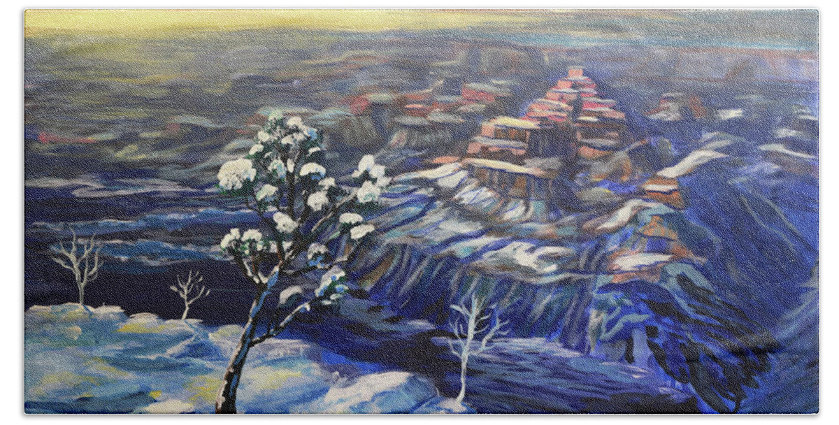 Grand Canyon Hand Towel featuring the painting Grand Canyon Snow by Chance Kafka