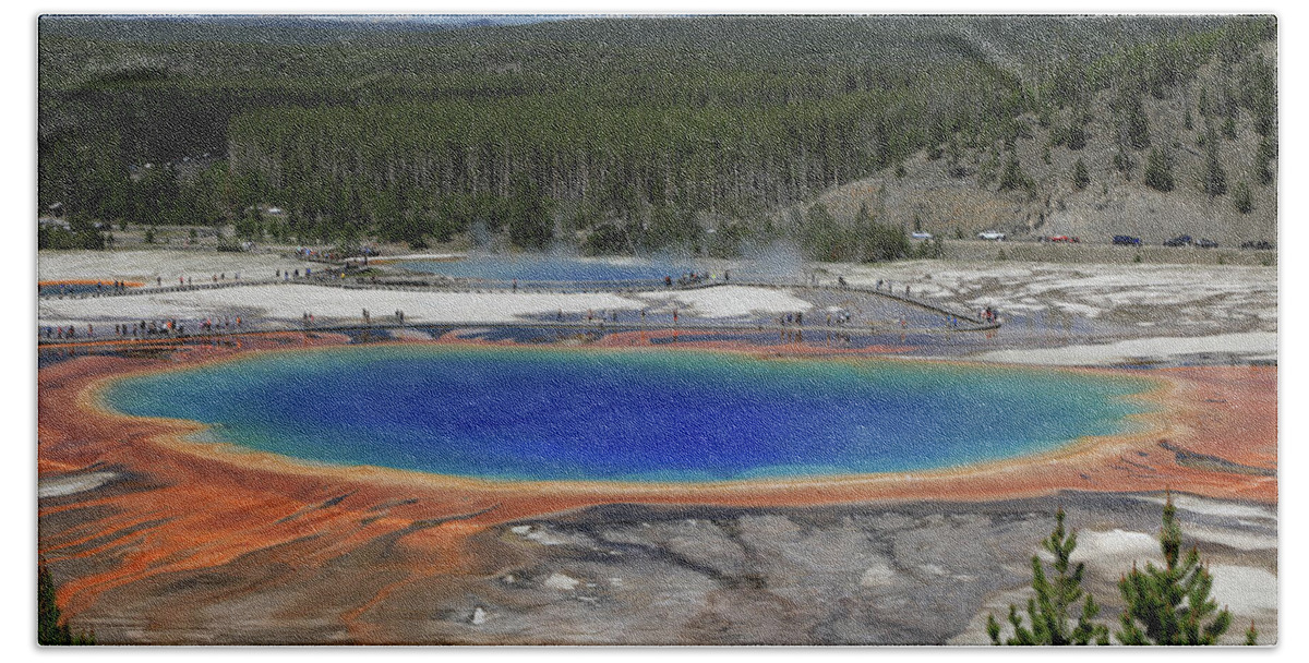 Grand Prismatic Spring Bath Towel featuring the photograph Grand Prismatic Spring - Yellowstone NP by Richard Krebs
