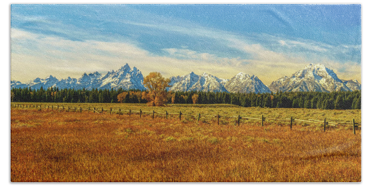Panorama Hand Towel featuring the photograph Grand Tetons Range Panorama by Kenneth Everett