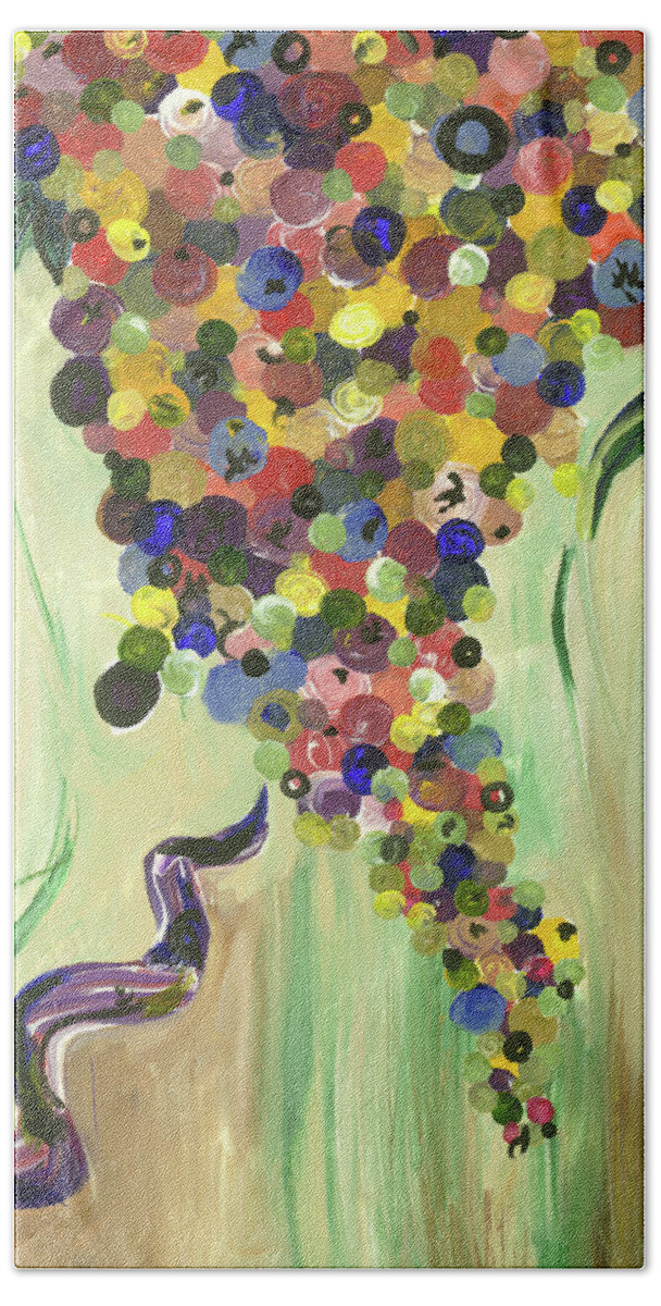 Grape Bath Towel featuring the painting Grape Vine and Corkscrew by Britt Miller