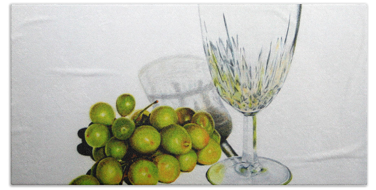 Grapes Hand Towel featuring the drawing Grapes and Crystal by Marna Edwards Flavell