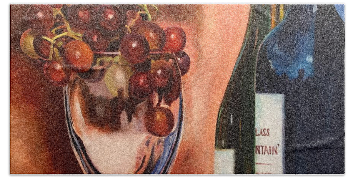 Grapes Hand Towel featuring the painting Grapes and Wine by Judy Rixom