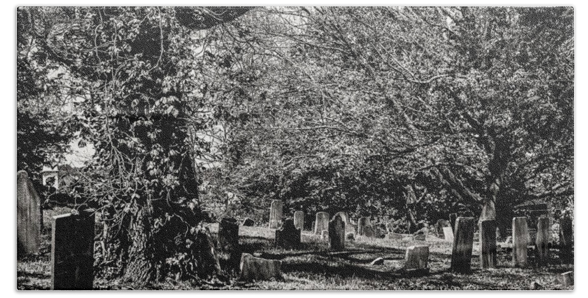 Grave Yard Tombstones Trees B&w Bath Towel featuring the photograph Grave Yard1 by John Linnemeyer