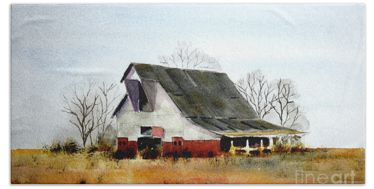 Rural Landscape Bath Towel featuring the painting Graves Co Barn #2 by William Renzulli