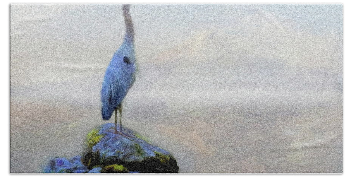 Great Blue Heron Hand Towel featuring the digital art Great Blue Heron by Russ Harris