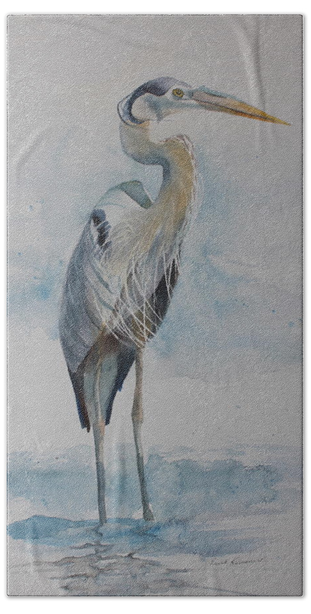Heron Bath Towel featuring the painting Great Blue Heron by Ruth Kamenev