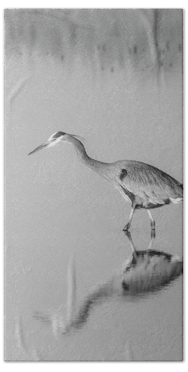Great Blue Avian Bath Towel featuring the photograph Great Blue Herons BW by Susan Candelario