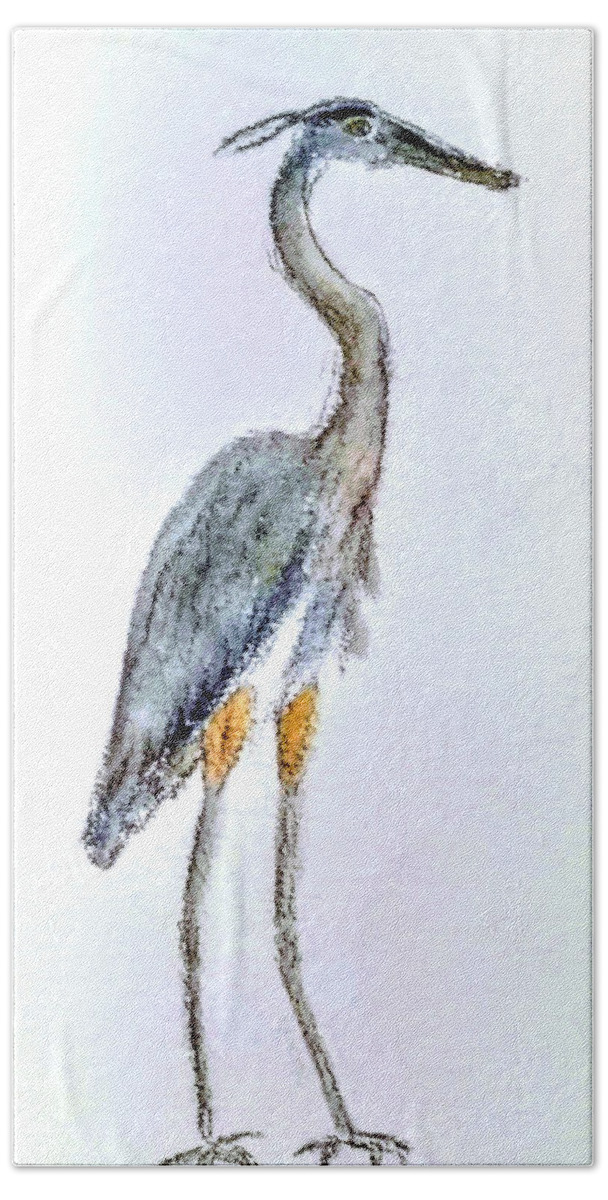Wildlife Bath Towel featuring the painting Great Blue by Vallee Johnson