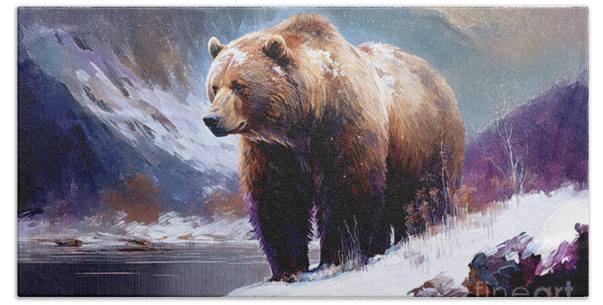 Brown Grizzly Bear Hand Towel featuring the painting Great Brown Grizzly by Tina LeCour