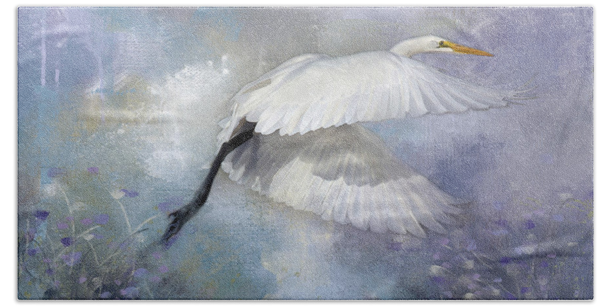 New Upload Bath Towel featuring the photograph Great Egret by Theresa Tahara