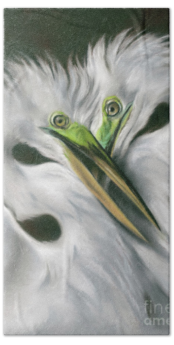 Bird Bath Towel featuring the painting Great Egrets in Love by MM Anderson