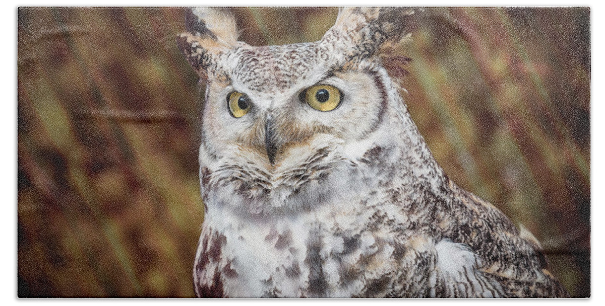 Owl Bath Towel featuring the photograph Great Horned Owl Portrait by Patti Deters