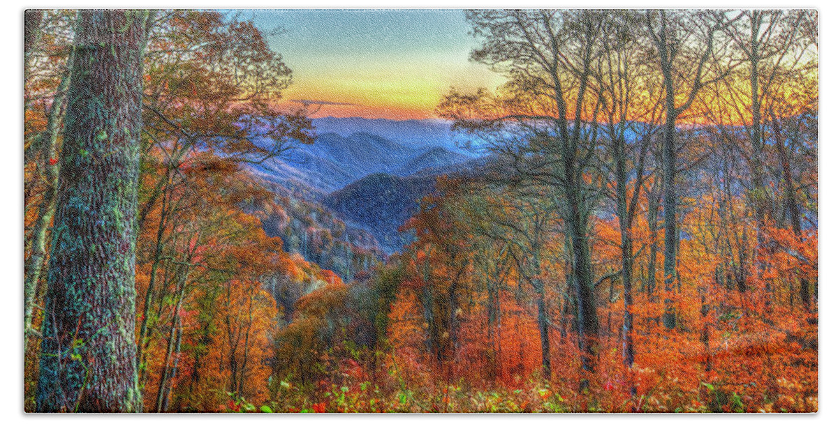 Reid Callaway Great Smokey Mountains Bath Towel featuring the photograph Great Smoky Mountains Fall Sunset 3 Tennessee North Carolina Landscape Art by Reid Callaway