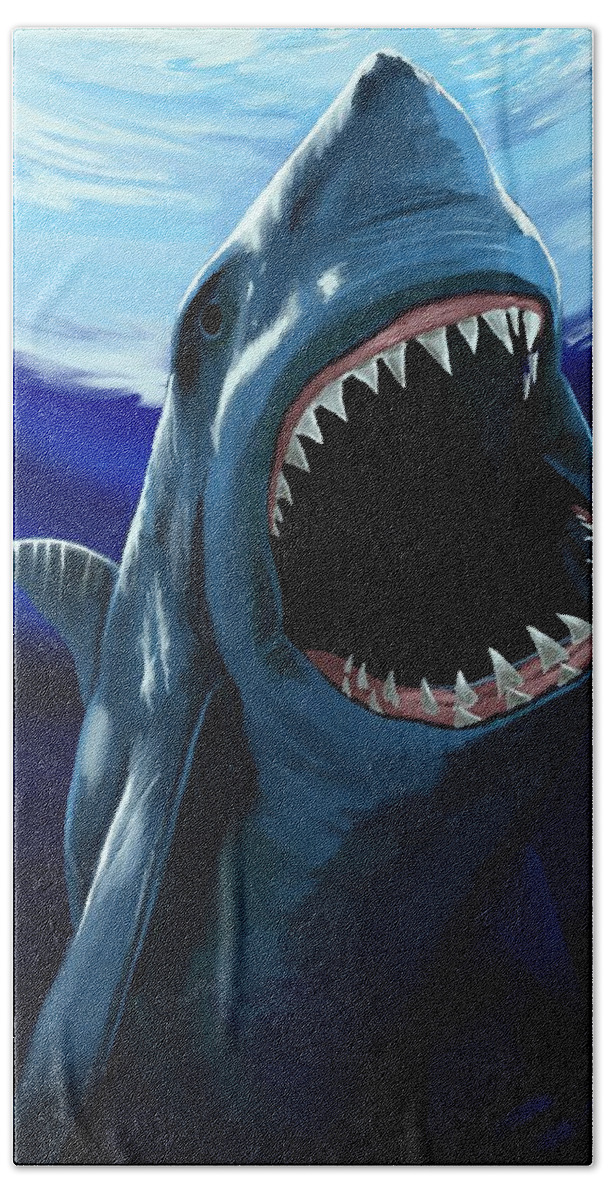 Shark Hand Towel featuring the digital art Great White by Norman Klein