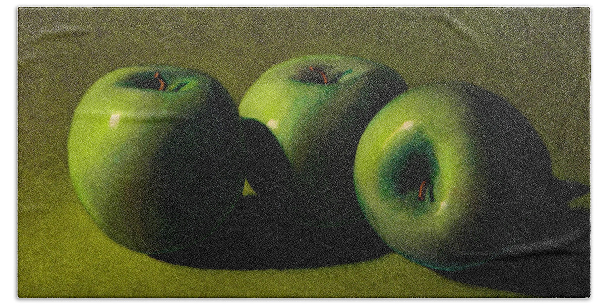 Still Life Bath Towel featuring the painting Green Apples by Frank Wilson