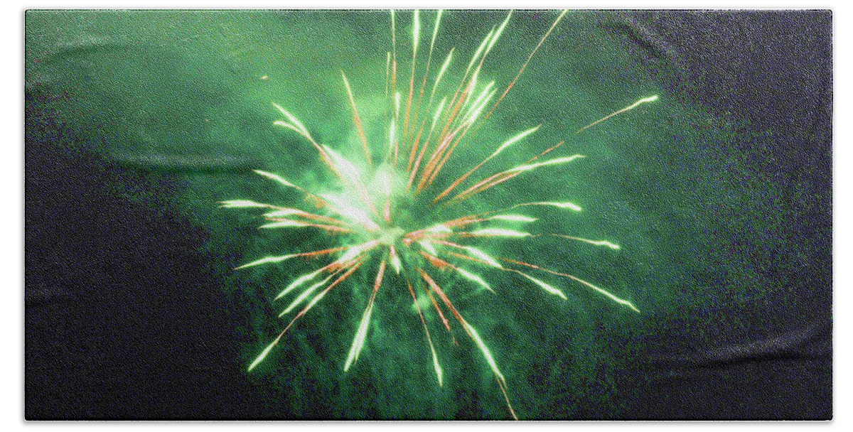 Green Hand Towel featuring the photograph Green Burst Firework Explosion by Ed Williams