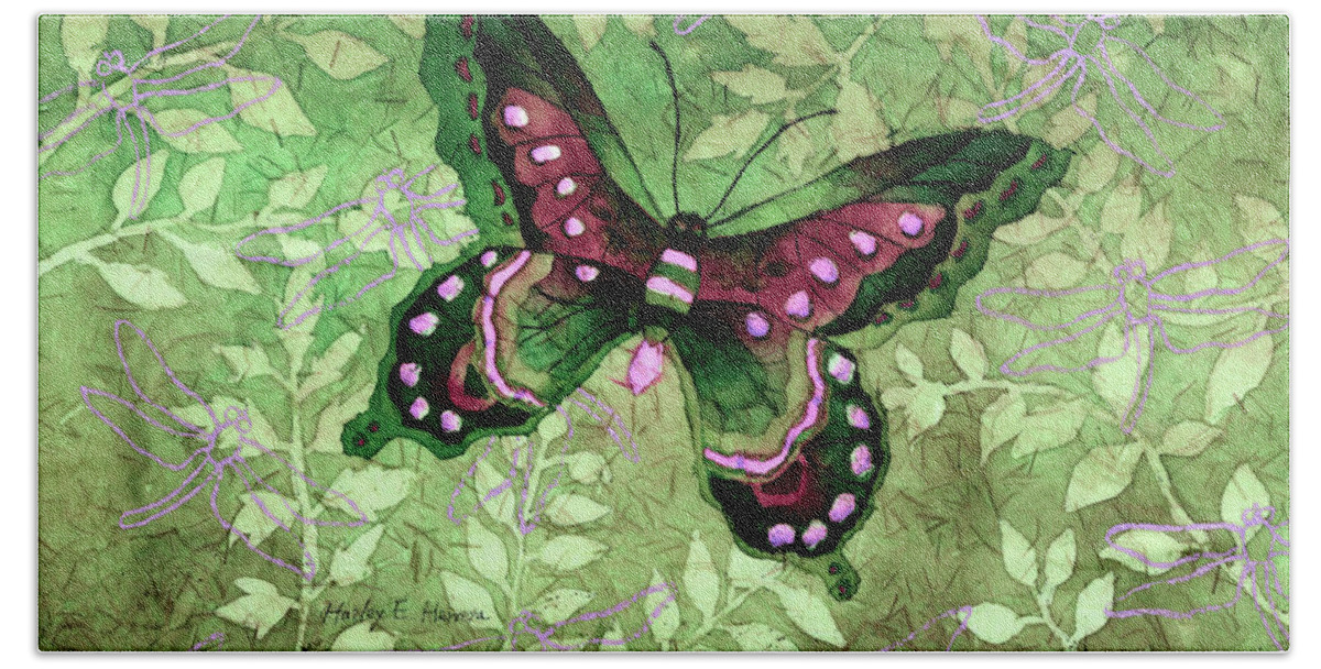 Butterfly Hand Towel featuring the painting Green Butterfly by Hailey E Herrera