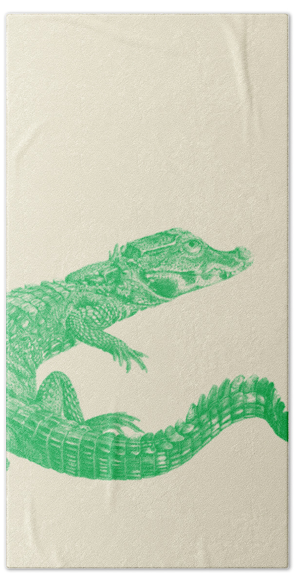 Crocodile Hand Towel featuring the digital art Green Crocodile by Madame Memento