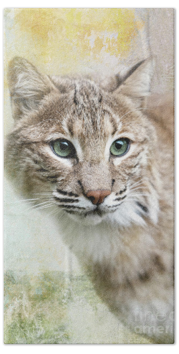Red Wolf Sanctuary Bath Towel featuring the photograph Green Eyed Bobcat by Ed Taylor