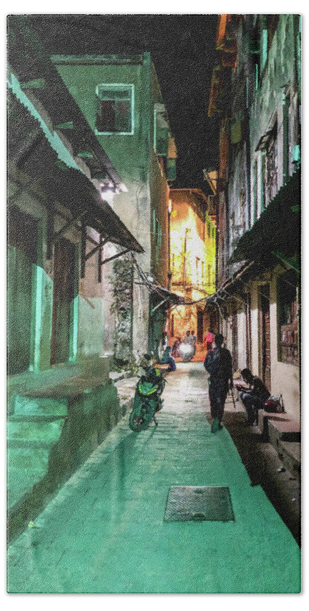 Zanzibar Hand Towel featuring the photograph Green Lights in Stone Town by Matt Cohen