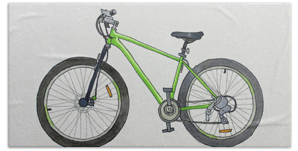 Men's Green Mountain Bike Art Bath Towel featuring the painting Green Machine Bike by Norma Appleton