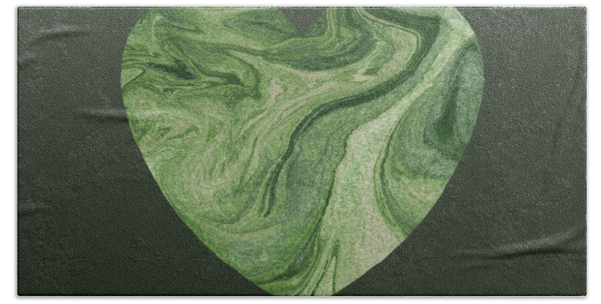 Stone Heart Bath Towel featuring the painting Green Marble Heart Watercolor by Irina Sztukowski