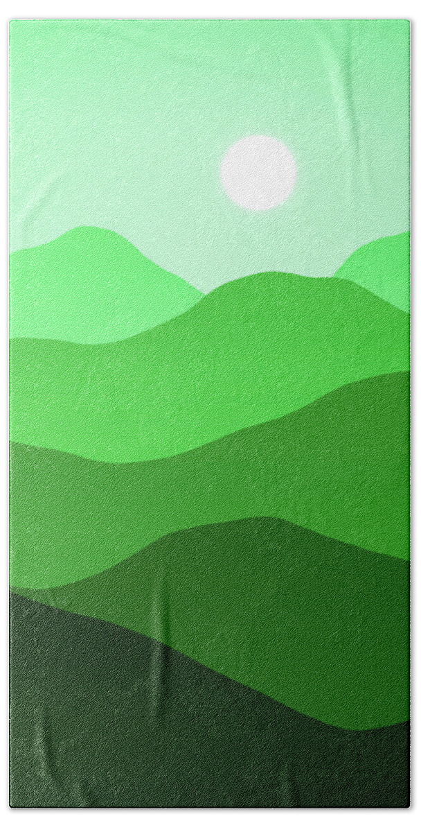 Mountains Bath Towel featuring the digital art Green Mountains Abstract Minimalist Fantasy Landscape by Matthias Hauser