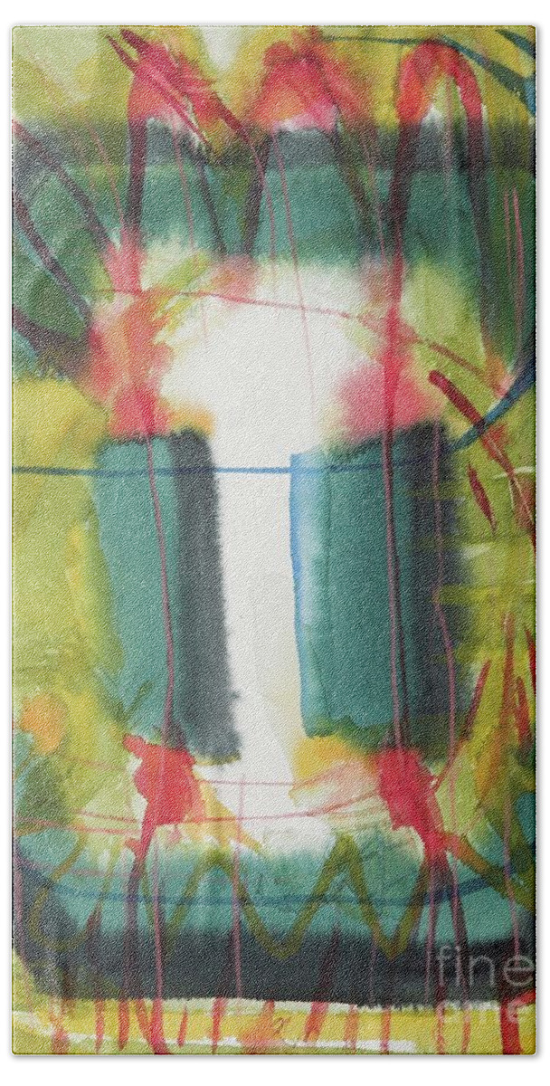 #green #watercolor #watercolorpainting #abstract #abstractart #abstractpainting #painting #light #greenportallight #glenneff #neff #thesoundpoetsmusic #picturerockstudio #cosmic #door Www.glenneff.com Bath Towel featuring the painting Green Portal Light by Glen Neff