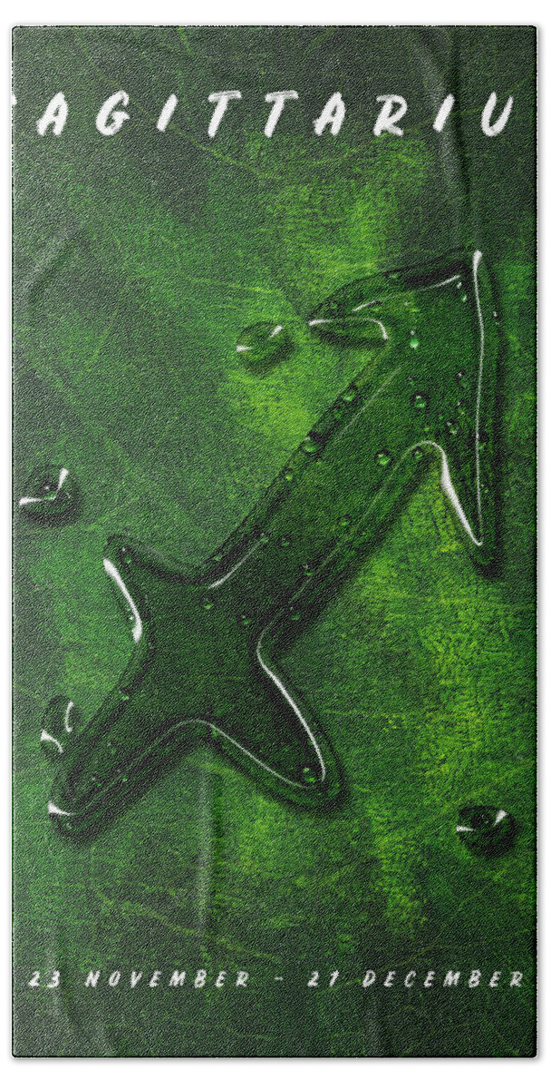 Astrology Bath Towel featuring the digital art Green Sagittarius by Andrea Gatti