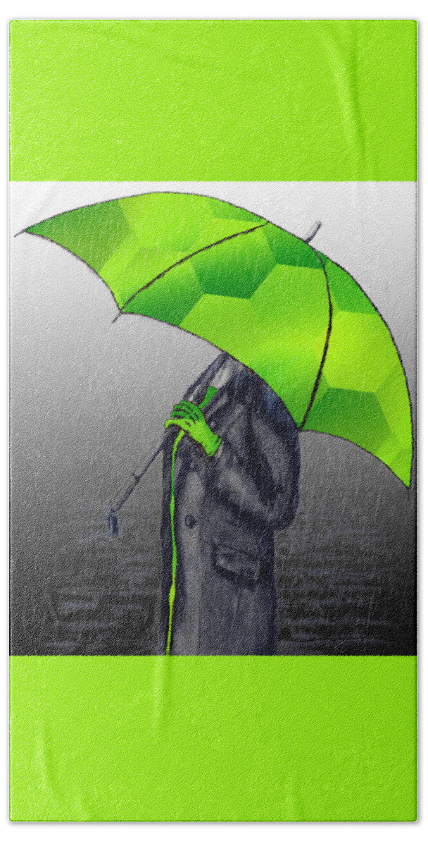 Bedroom Hand Towel featuring the mixed media Green Umbrella in Fashion by Kelly Mills