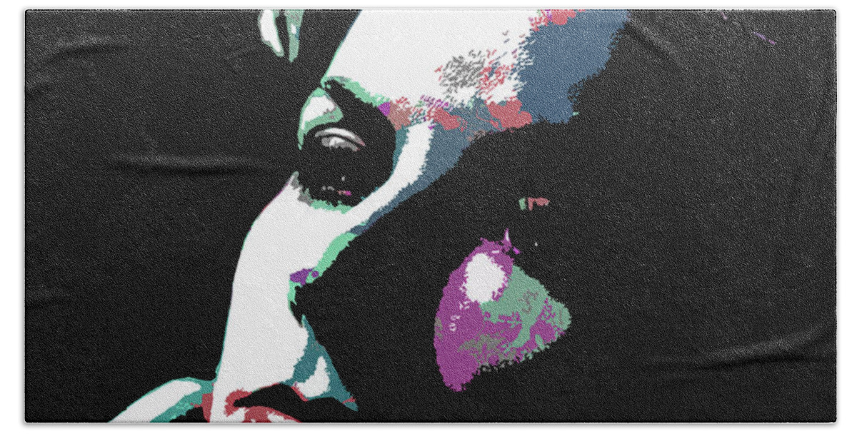Greta Garbo Bath Towel featuring the digital art Greta Garbo - 5 psychedelic portrait by Movie World Posters