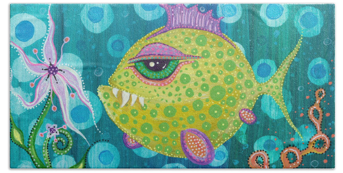 Fish Bath Towel featuring the painting I Got a New Attitude by Tanielle Childers