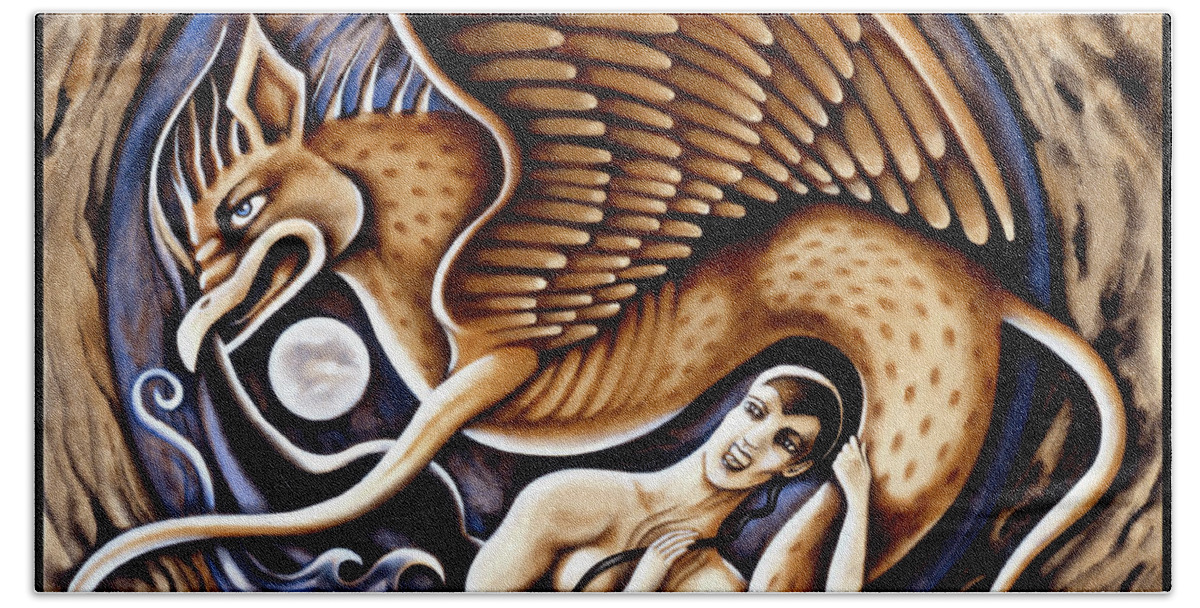 Fantasy Bath Towel featuring the painting Griffin by Valerie White