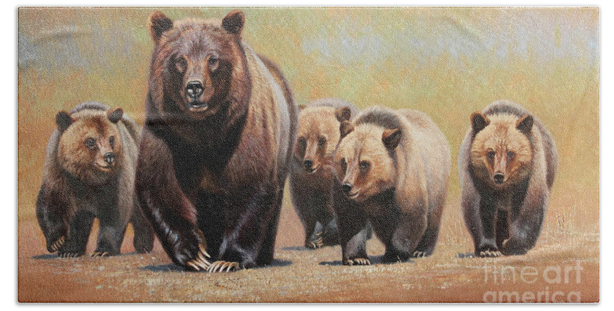 Cynthie Fisher Hand Towel featuring the painting Grizzly 399 Yellowstone Park by Cynthie Fisher