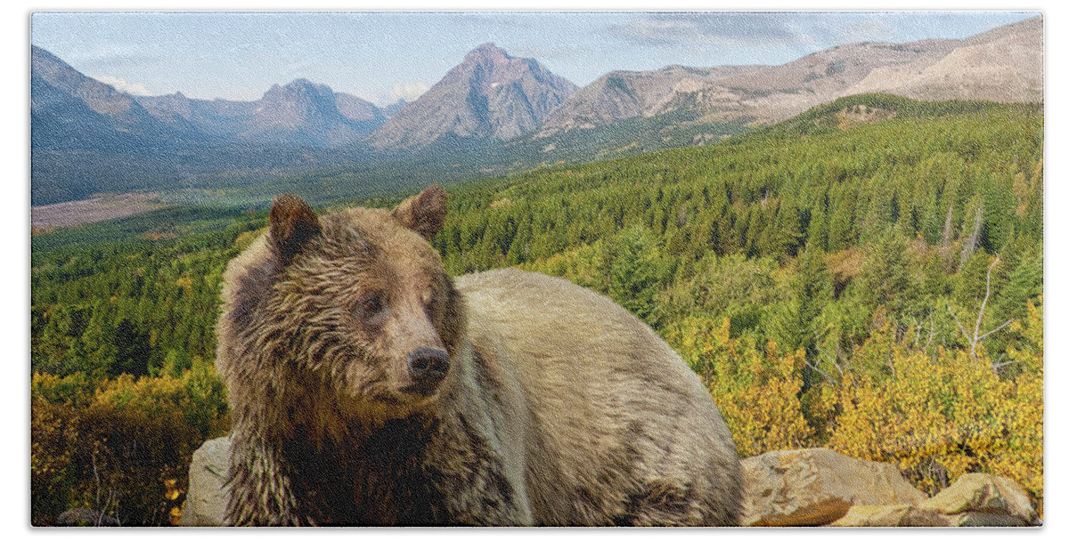 Adult Bath Towel featuring the photograph Grizzly Bear in Glacier National Park by Jeff Goulden