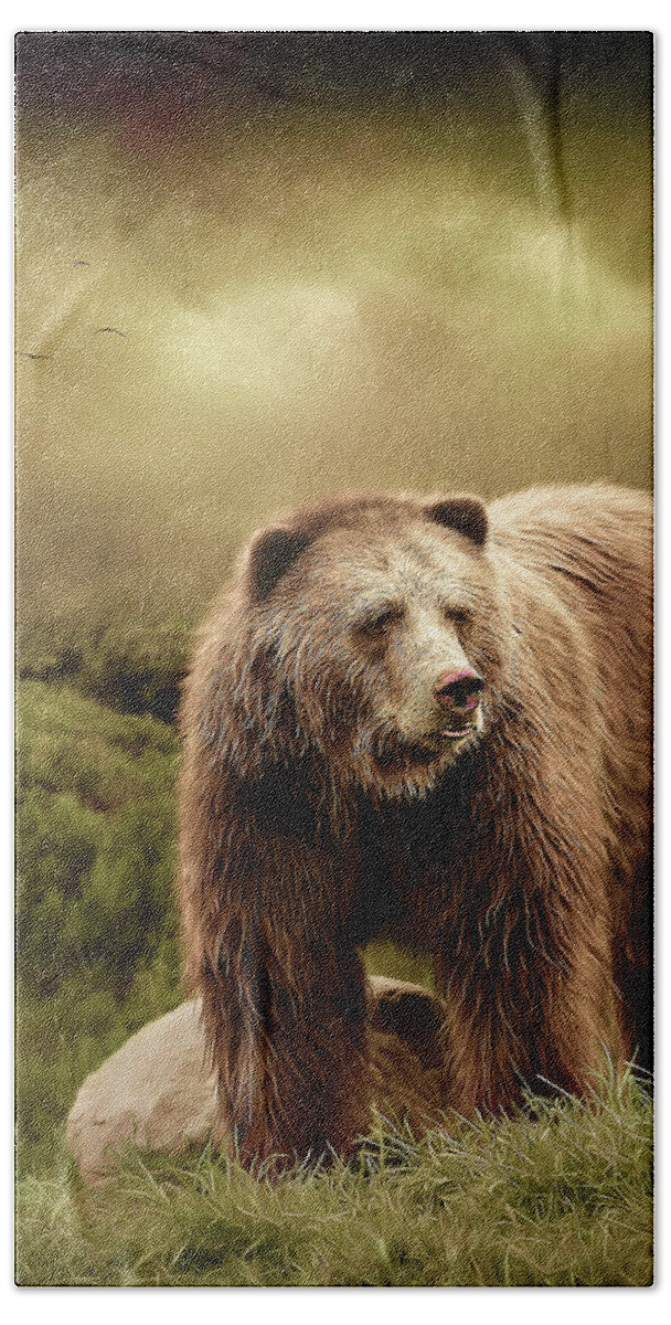 Grizzly Bear Hand Towel featuring the digital art Grizzly Bear by Maggy Pease