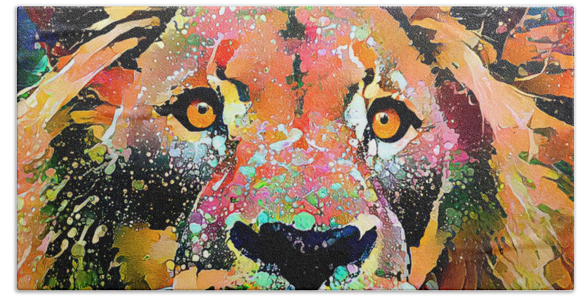 Lion Hand Towel featuring the digital art Groovy Lion by Pennie McCracken