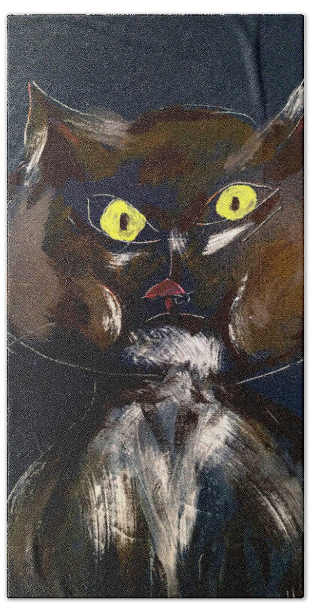 Cat Bath Towel featuring the painting Grumpy Gabby by Brent Knippel
