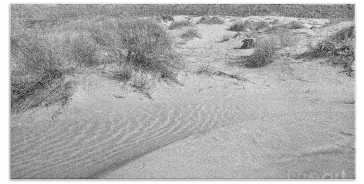 Guadalupe Bath Towel featuring the photograph Guadalupe Gypsum Sand Dune Curves Black And White by Adam Jewell