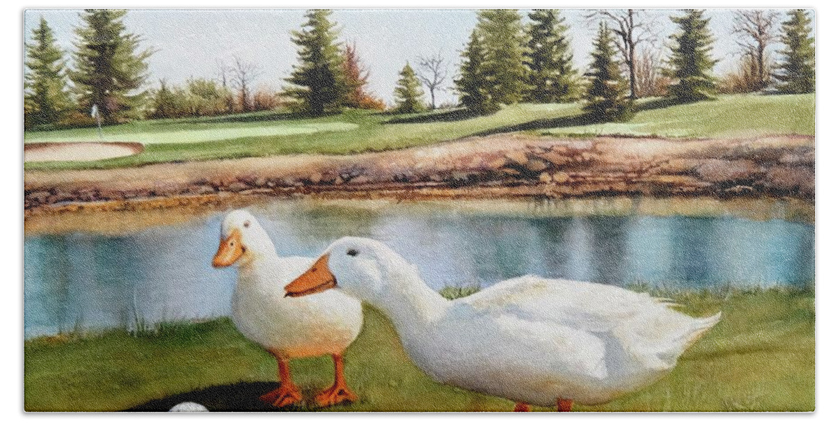 Ducks Bath Towel featuring the painting Keep Your Eye on The Ball by Jeanette Ferguson