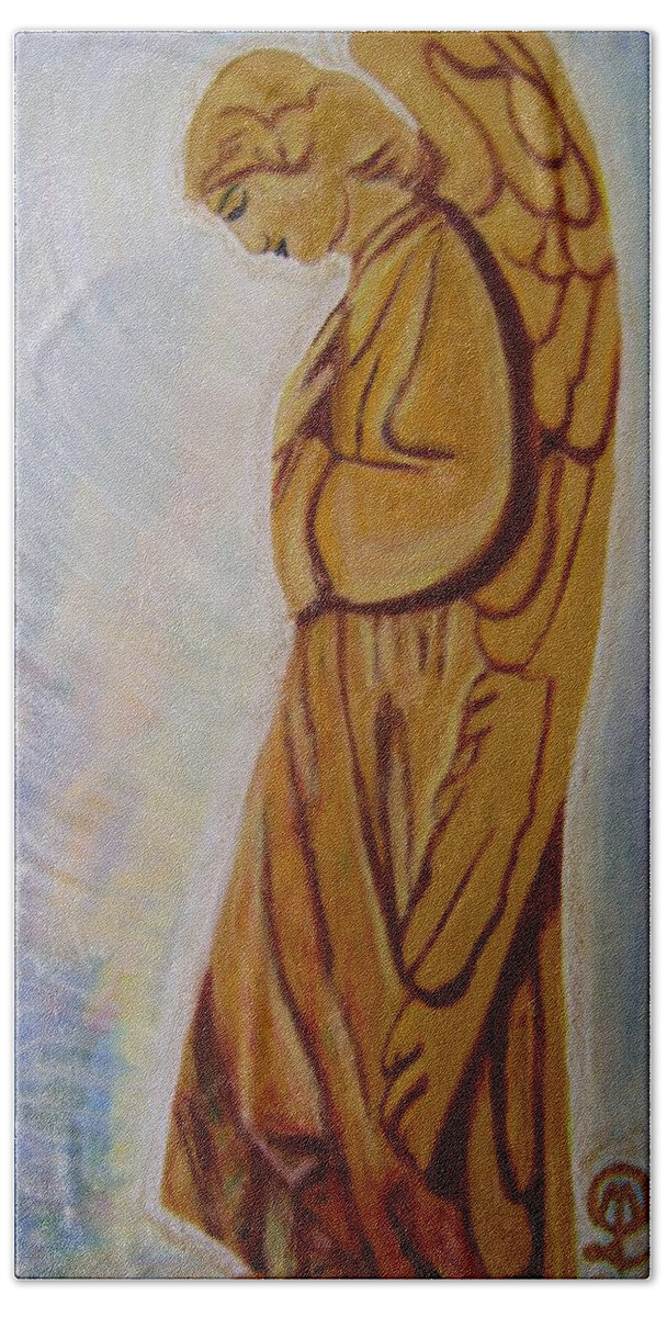 Guardian Angel I Bath Towel featuring the painting Guardian Angel I by Therese Legere