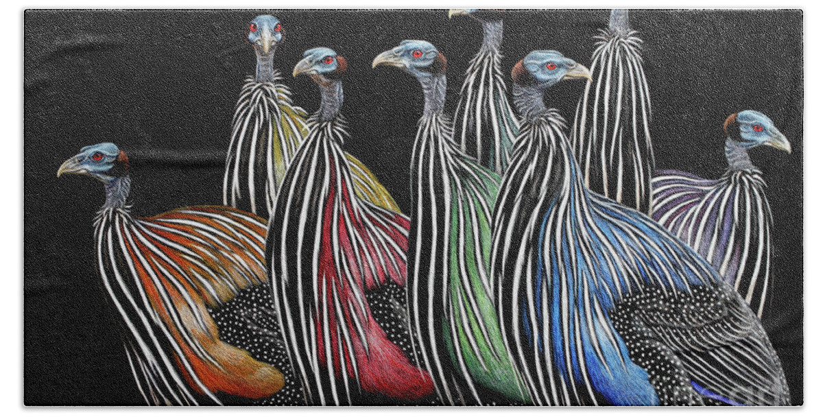 Cynthie Fisher Hand Towel featuring the painting Guinea Fowl Humor 2 by Cynthie Fisher